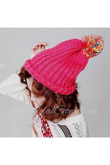 Women Hand Knitted Wool Casual Candy-colored Hairball Decoration Monochrome Hat