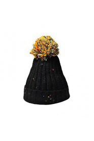 Women Hand Knitted Wool Casual Candy-colored Hairball Decoration Monochrome Hat