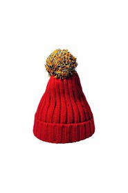 Women Hand Knitted Wool Casual Candy-colored Hairball Decoration Monochrome Hat