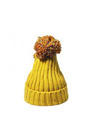 Women Hand Knitted Wool Casual Candy-colored Hairball Decoration Monochrome Hat