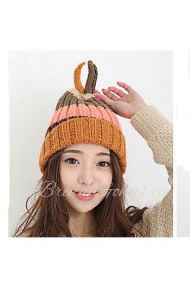 Women Casual Knitting Wool Cute Rabbit Ears Warm Stripes Colored Hat