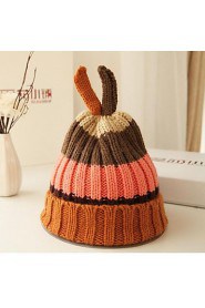 Women Casual Knitting Wool Cute Rabbit Ears Warm Stripes Colored Hat