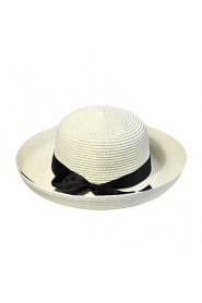 Women Cute Casual Seaside Summer Beach Straw Curling Ribbon Bow Holiday Hat