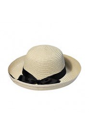 Women Cute Casual Seaside Summer Beach Straw Curling Ribbon Bow Holiday Hat