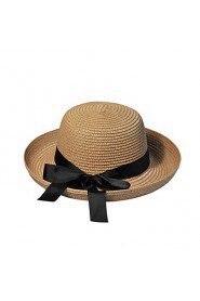 Women Cute Casual Seaside Summer Beach Straw Curling Ribbon Bow Holiday Hat