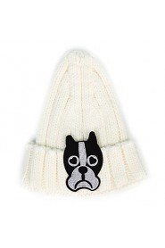 Women Cartoon Puppy Pattern Knit Wool Cap Pointy Warm Patch Hat