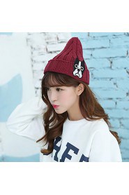 Women Cartoon Puppy Pattern Knit Wool Cap Pointy Warm Patch Hat