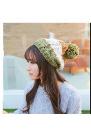 Women Leisure Warm Sweet Stitching Color Wool Knit Cap Winter
