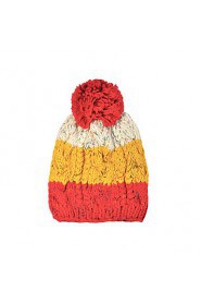 Women Leisure Warm Sweet Stitching Color Wool Knit Cap Winter