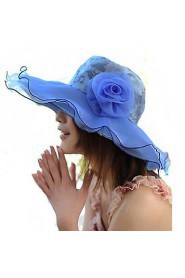 Women Summer Solid Silk Flowal Patchwork Middle Brim Floppy Sun Hat