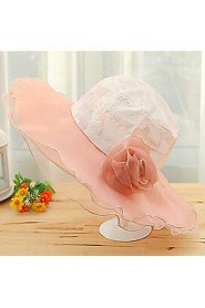 Women Summer Solid Silk Flowal Patchwork Middle Brim Floppy Sun Hat