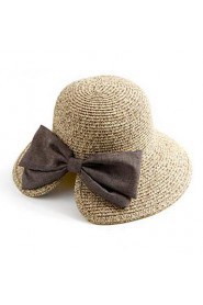 Women Summer Autumn Solid Straw Bowknot Middle Brim Foldable Straw Sun Hat