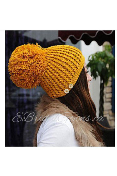 Korean Version Of The Super Ball Knitted Decorative Buttons Cannabis Warm Hat