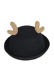 Women Candy Color Belt Buckle Curling Antlers Dome Wool Hat