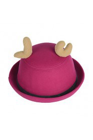 Women Candy Color Belt Buckle Curling Antlers Dome Wool Hat