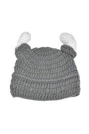 Men Knitwear Hand-knit Gray Wool Pirate Horns Hat