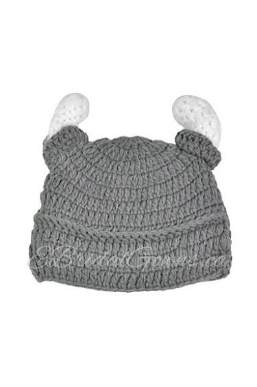 Men Knitwear Hand-knit Gray Wool Pirate Horns Hat