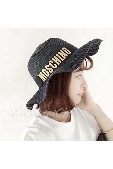 Women Letters Printed Wide-brimmed Straw Hat Dome Beach Casual Hat