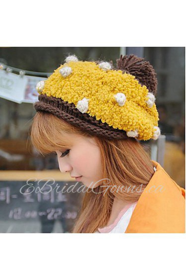 Women Fall And Winter Warm Wool Polka Dot Fashion Cake Shape Knit Hat