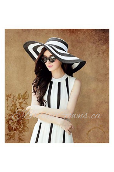 Black And White Keys Straw Ladies Big brim Cap Outdoor/Cas Straw Hat