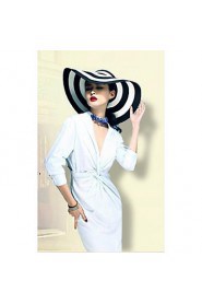 Black And White Keys Straw Ladies Big brim Cap Outdoor/Cas Straw Hat