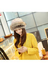 Women Knitted Beanie Faux Fur Drawstring Top Dual Use Hat Scarf Winter Thicken Cap