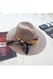 Women Casual Ribbon Straw Middle Brimmed Foldable Sun Hats