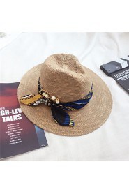 Women Casual Ribbon Straw Middle Brimmed Foldable Sun Hats