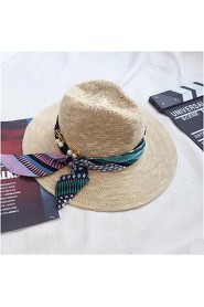 Women Casual Ribbon Straw Middle Brimmed Foldable Sun Hats