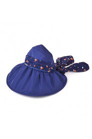 Women Summer Solid Ribbon Floppy Bowknot Middle Brim Foldable Sun Hat