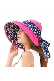 Women Summer Solid Ribbon Floppy Bowknot Middle Brim Foldable Sun Hat