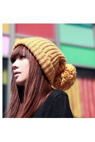 Knitted Solid Color Hat Female Winter Lovely Big Ball Caps