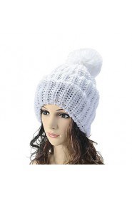 Knitted Solid Color Hat Female Winter Lovely Big Ball Caps