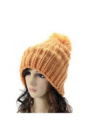 Knitted Solid Color Hat Female Winter Lovely Big Ball Caps