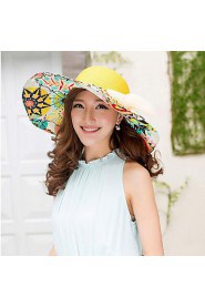 Women Canvas Floral Straw Wide Brim Foldable Straw Sun Hat