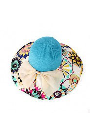 Women Canvas Floral Straw Wide Brim Foldable Straw Sun Hat