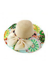 Women Canvas Floral Straw Wide Brim Foldable Straw Sun Hat