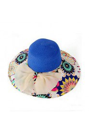 Women Canvas Floral Straw Wide Brim Foldable Straw Sun Hat