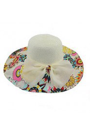 Women Canvas Floral Straw Wide Brim Foldable Straw Sun Hat