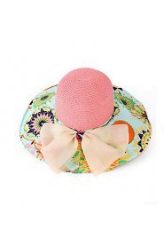 Women Canvas Floral Straw Wide Brim Foldable Straw Sun Hat