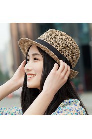 Unisex Men And Women Straw Summer Hollow Out Linen Jazz Beach Hat