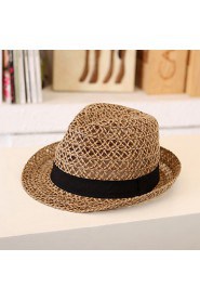 Unisex Men And Women Straw Summer Hollow Out Linen Jazz Beach Hat