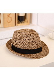 Unisex Men And Women Straw Summer Hollow Out Linen Jazz Beach Hat