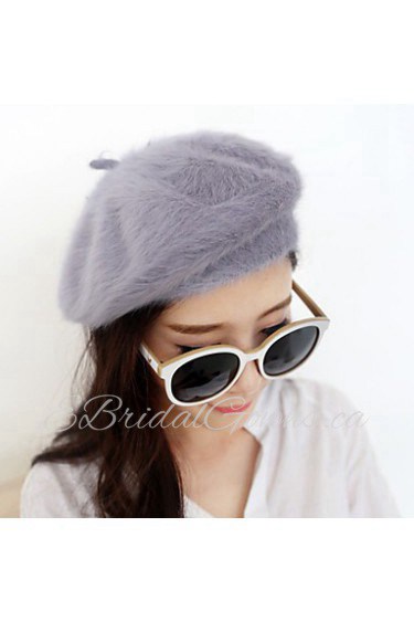 Fashion Pure Color Rabbit Fur Beret Princess Female Models Hat