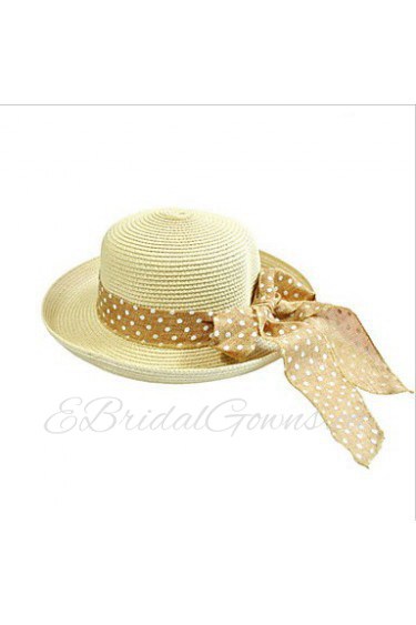 Korea Ribbon Bow Turn Along The Straw Hat