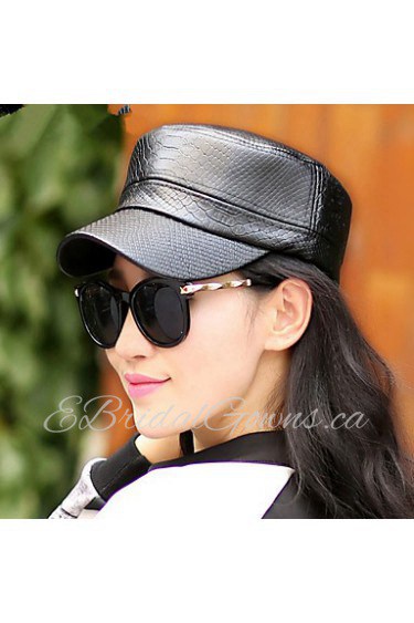 Women PU Pure Color Shiny Flat Cap