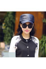 Women PU Pure Color Shiny Flat Cap