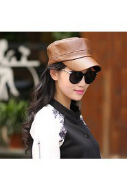 Women PU Pure Color Shiny Flat Cap