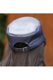 Women PU Pure Color Shiny Flat Cap