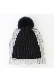 Retro Mesh Veil Autumn And Winter Knit Wool British Style Hat